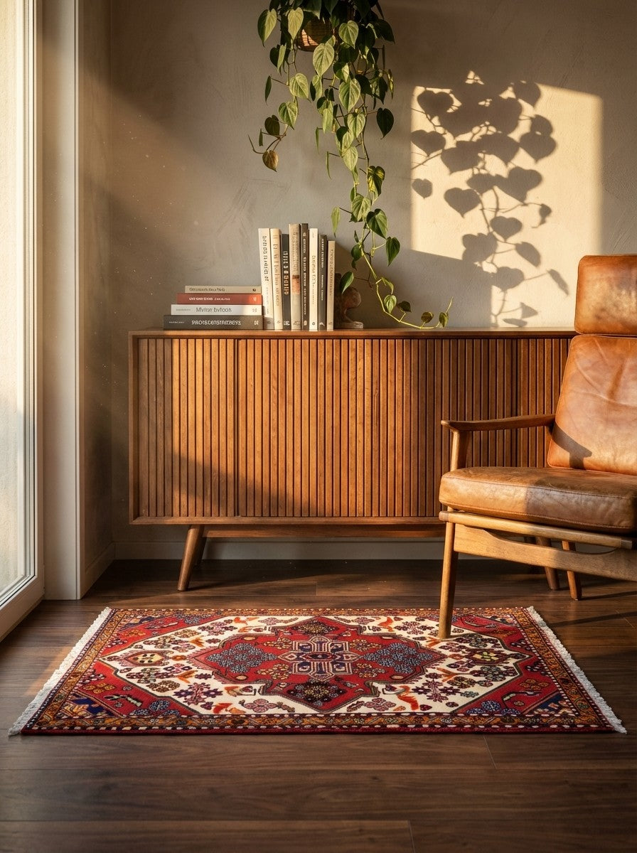 Saveh — Hand-knotted, 103x144 cm, Multicolor, 100% Virgin Wool | Back view