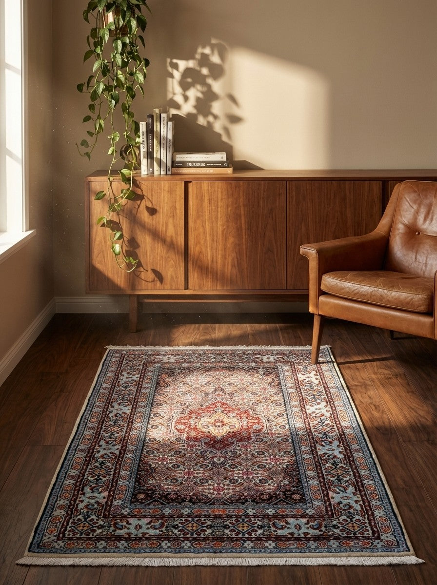 Moud Mahi — Hand-knotted, 78x128 cm, Beige, 100% Virgin Wool | Back view