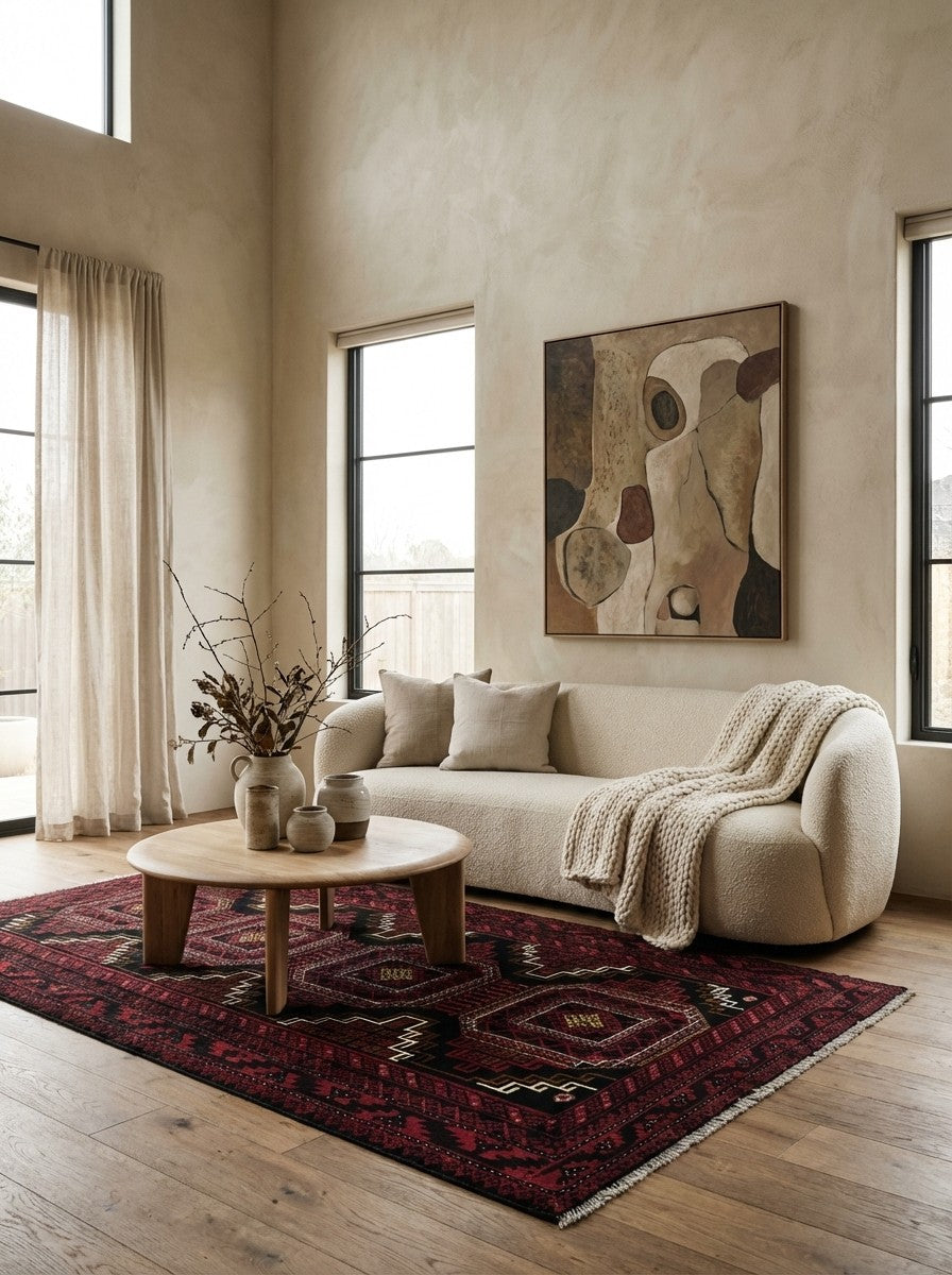 Belutch — Hand-knotted, 102x204 cm, Black, 100% Virgin Wool | Detail view