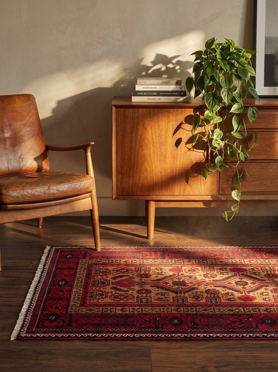 Belutch — Handgefertigt, 192x99 cm, Rot, 100% Virgin Wool | Back view