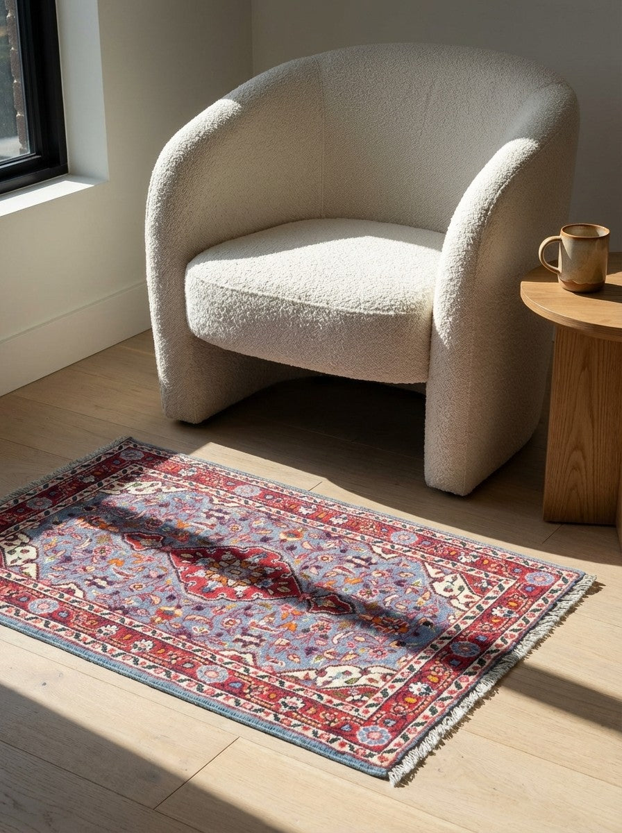 Dardjazin — Hand-knotted, 54x87 cm, Blue, 100% Virgin Wool | Detail view