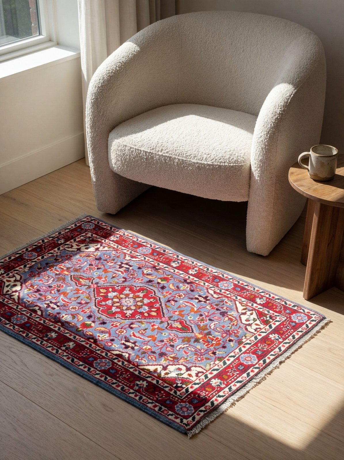 Dardjazin — Hand-knotted, 56x85 cm, Blue, 100% Virgin Wool | Detail view
