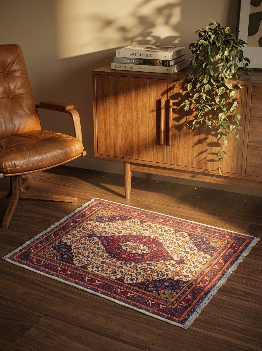 Sarough — Hand-knotted, 64x76 cm, Beige, 100% Virgin Wool | Back view