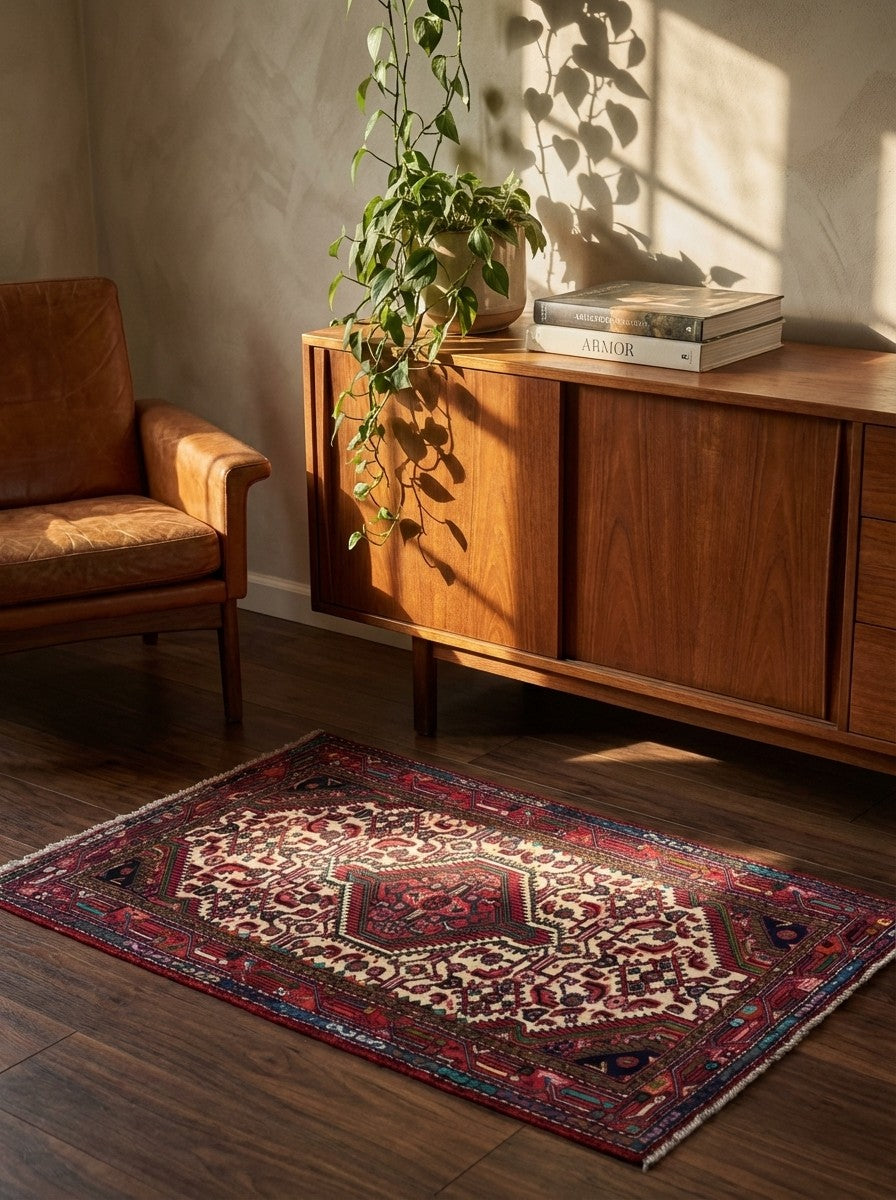 Assadabad — Hand-knotted, 79x128 cm, Beige, 100% Virgin Wool | Back view