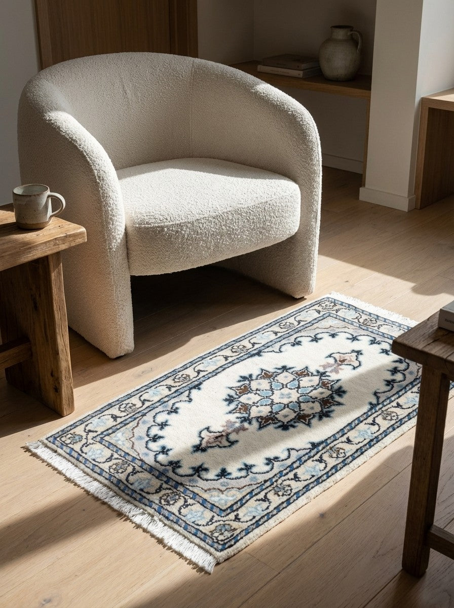 Nain 12La — Hand-knotted, 39x59 cm, Beige, 100% Virgin Wool | Detail view