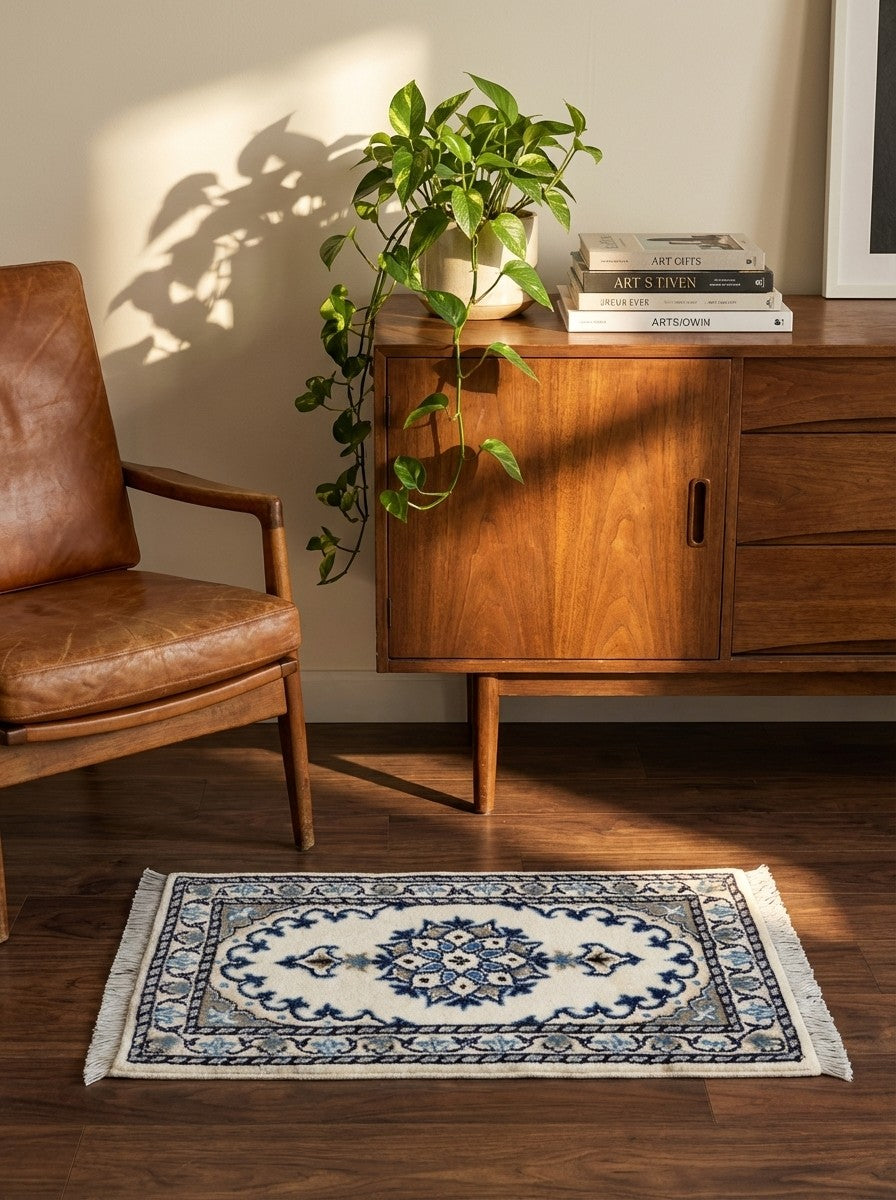 Nain 12La — Hand-knotted, 39x61 cm, Beige, 100% Virgin Wool | Back view