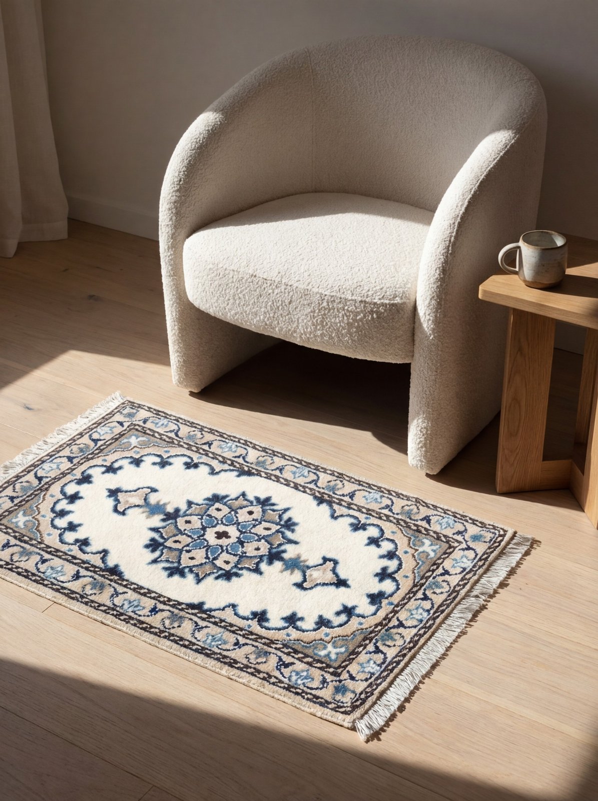 Nain 12La — Hand-knotted, 39x62 cm, Beige, 100% Virgin Wool | Detail view