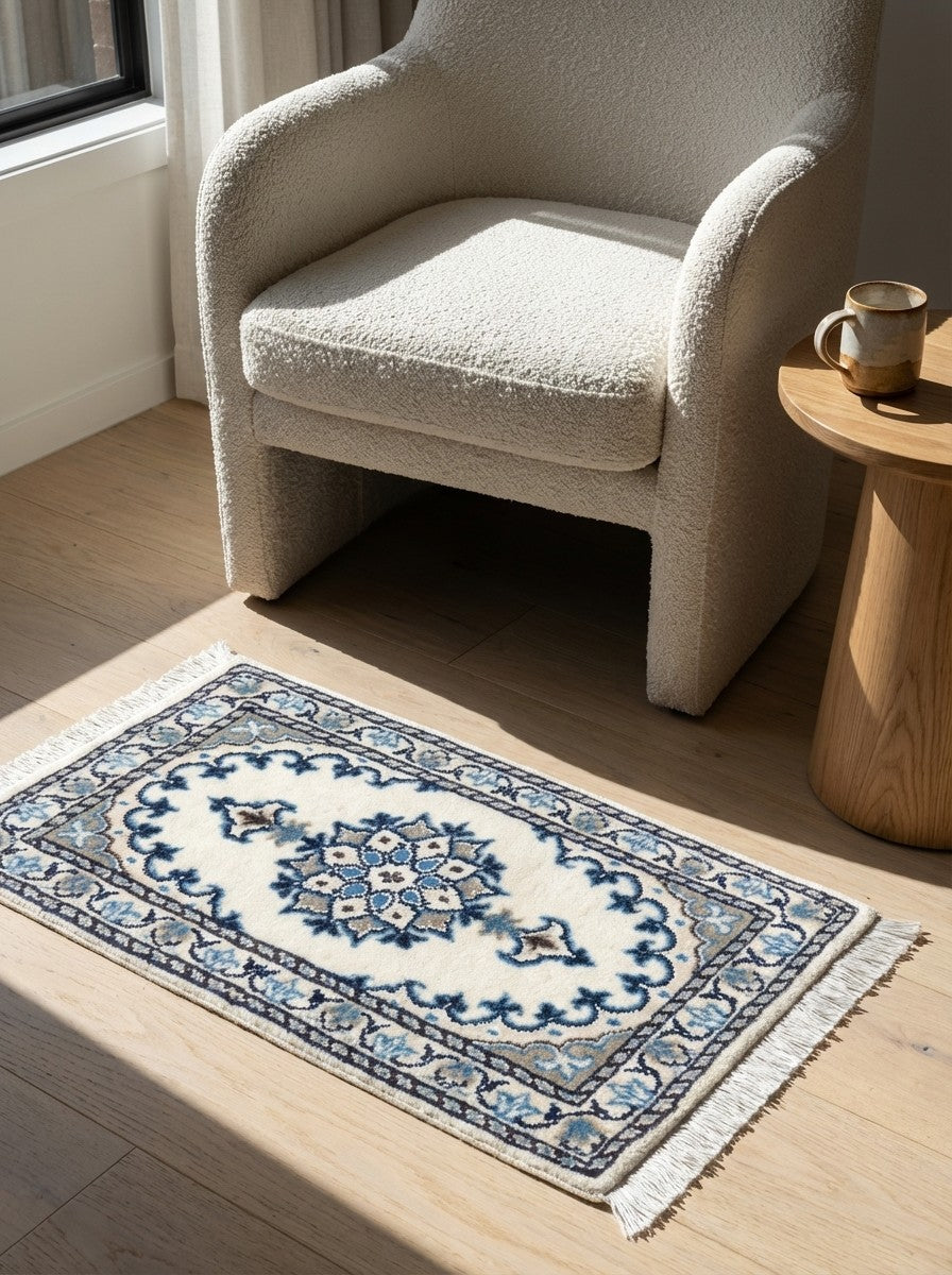 Nain 12La — Hand-knotted, 40x65 cm, Beige, 100% Virgin Wool | Detail view