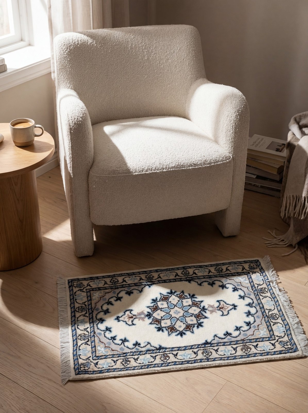 Nain 12La — Hand-knotted, 39x60 cm, Beige, 100% Virgin Wool | Detail view