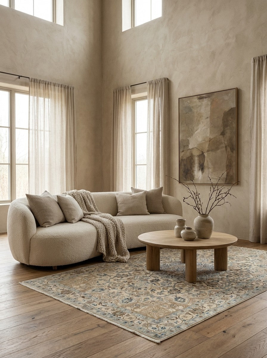 Heritage — Hand-knotted, 115x200 cm, Beige, 100% Virgin Wool | Detail view
