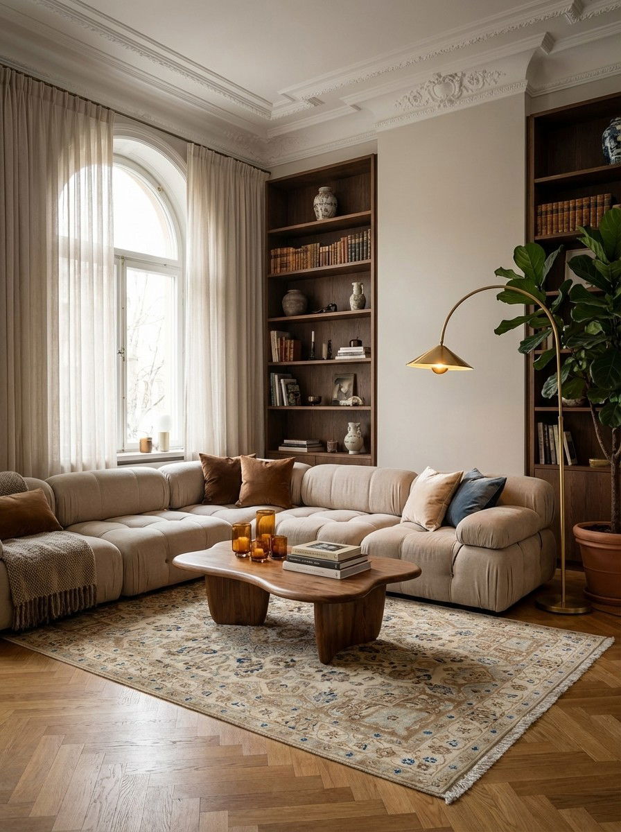 Heritage Saber — Handgefertigt, 198x122 cm, Beige, 100% Virgin Wool | Back view