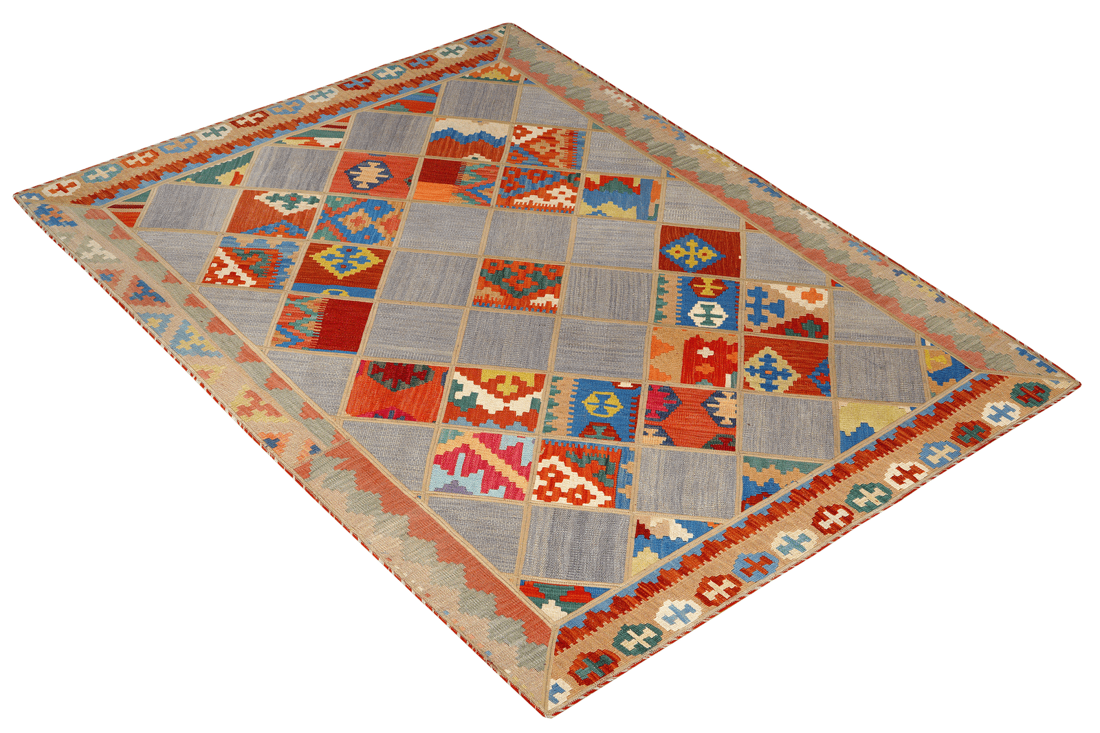 Kelim Tekkeh — Handmade, 150x200 cm, Grey, 100% Virgin Wool | View 4