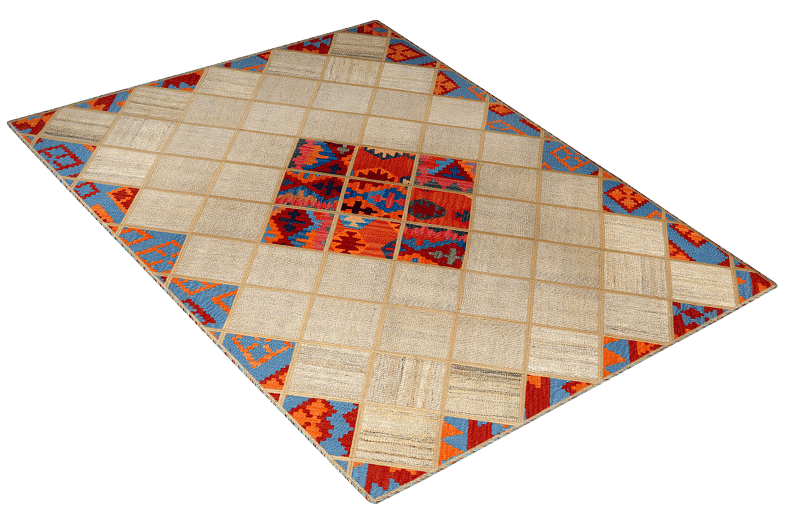 Kelim Tekkeh — Handmade, 150x200 cm, Beige, 100% Virgin Wool | View 4