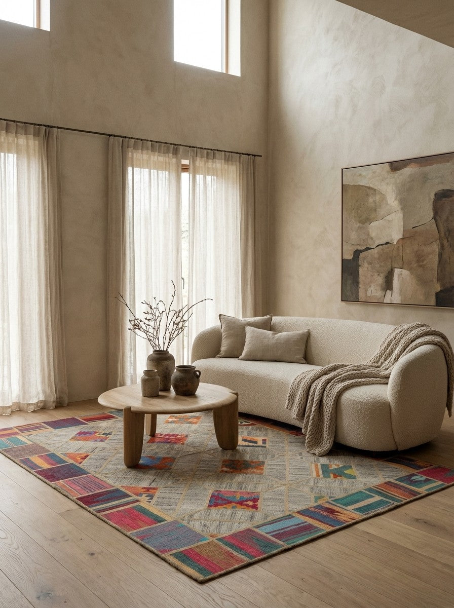Kelim Tekkeh — Handmade, 150x200 cm, Beige, 100% Virgin Wool | Detail view