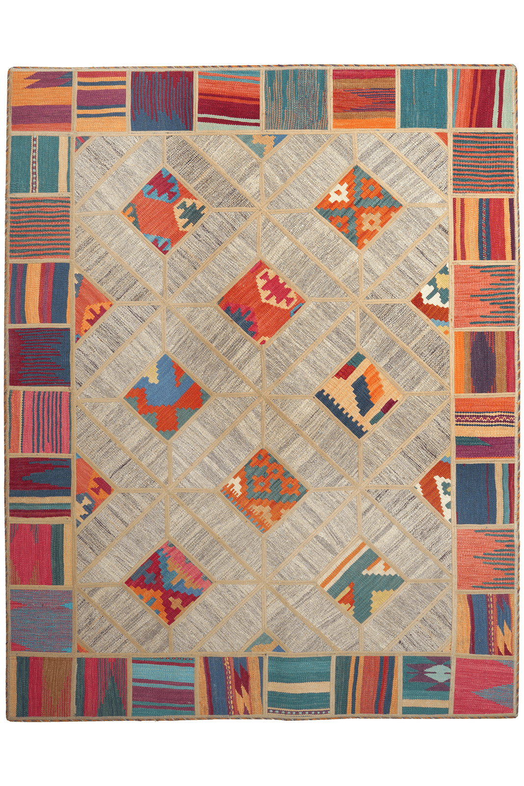 Kelim Tekkeh — Handmade, 150x200 cm, Beige, 100% Virgin Wool | Main view