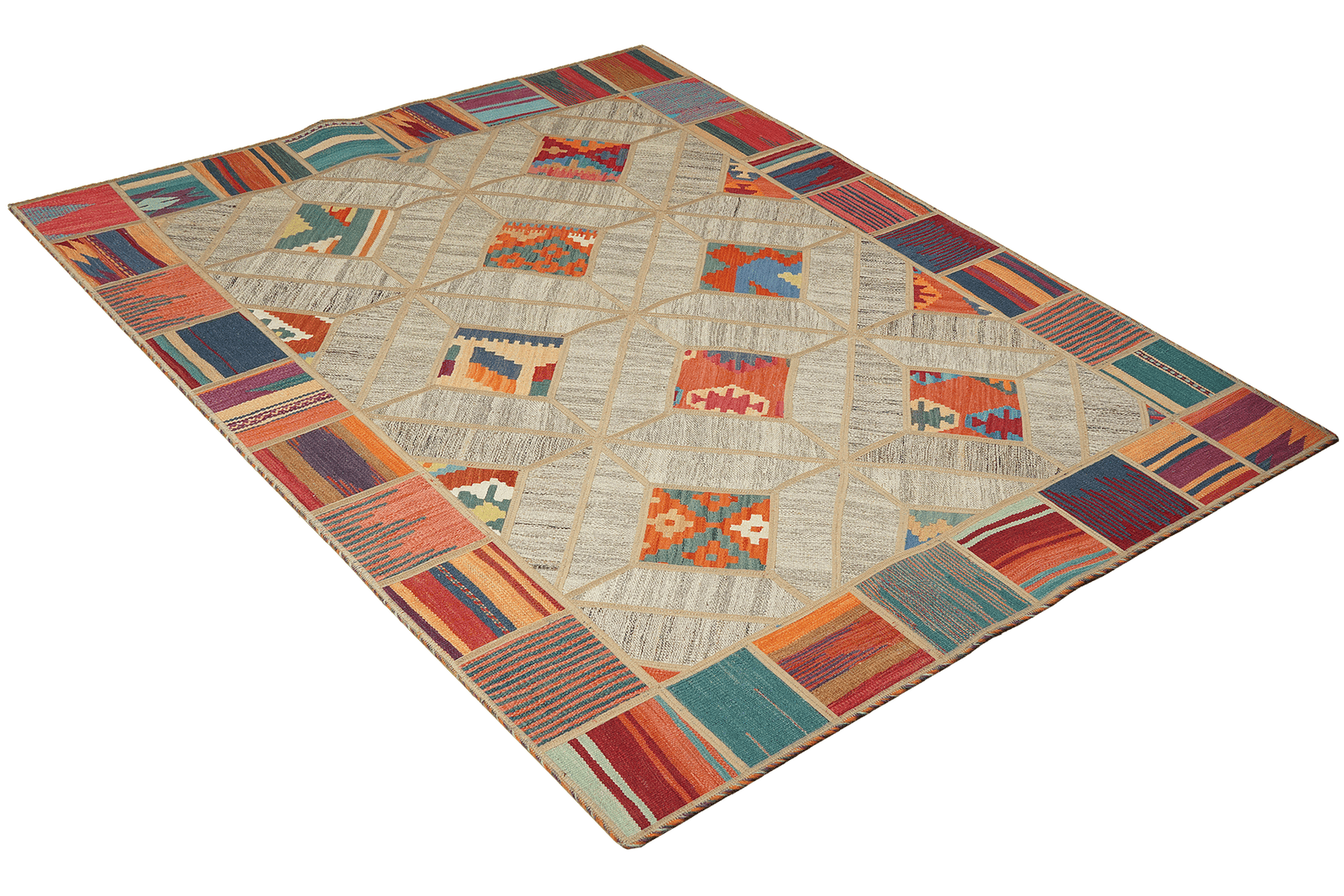 Kelim Tekkeh — Handmade, 150x200 cm, Beige, 100% Virgin Wool | View 4