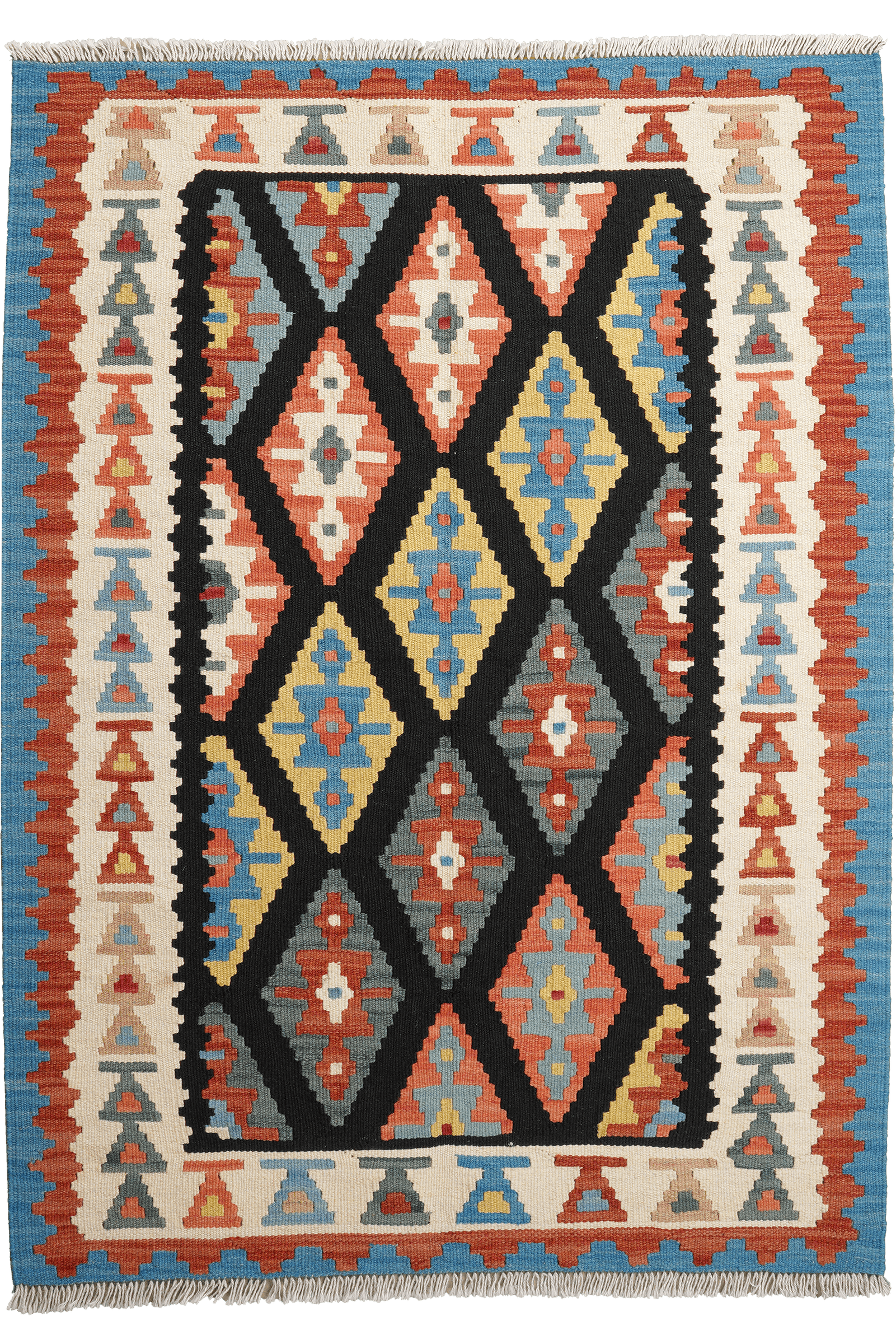 Kelim Gashgai — Handmade, 106x148 cm, Black, 100% Virgin Wool | Main view