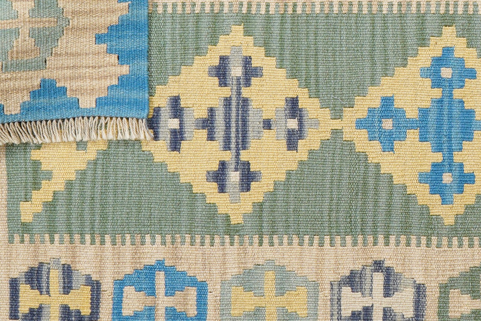 Kelim Gashgai — Handmade, 84x201 cm, Green, 100% Virgin Wool | View 6