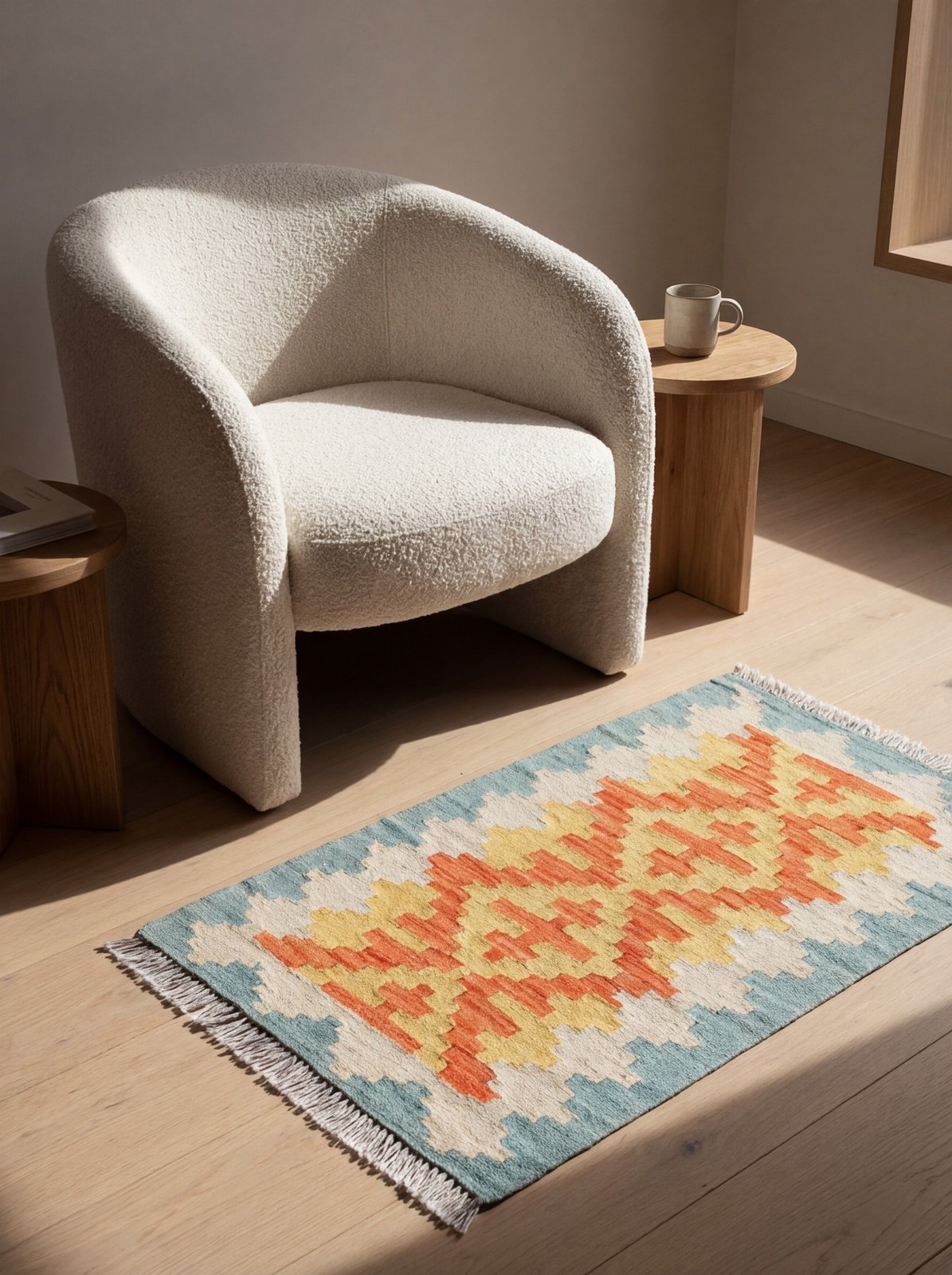 Kelim Gashgai — Handmade, 43x67 cm, Red, 100% Virgin Wool | Detail view