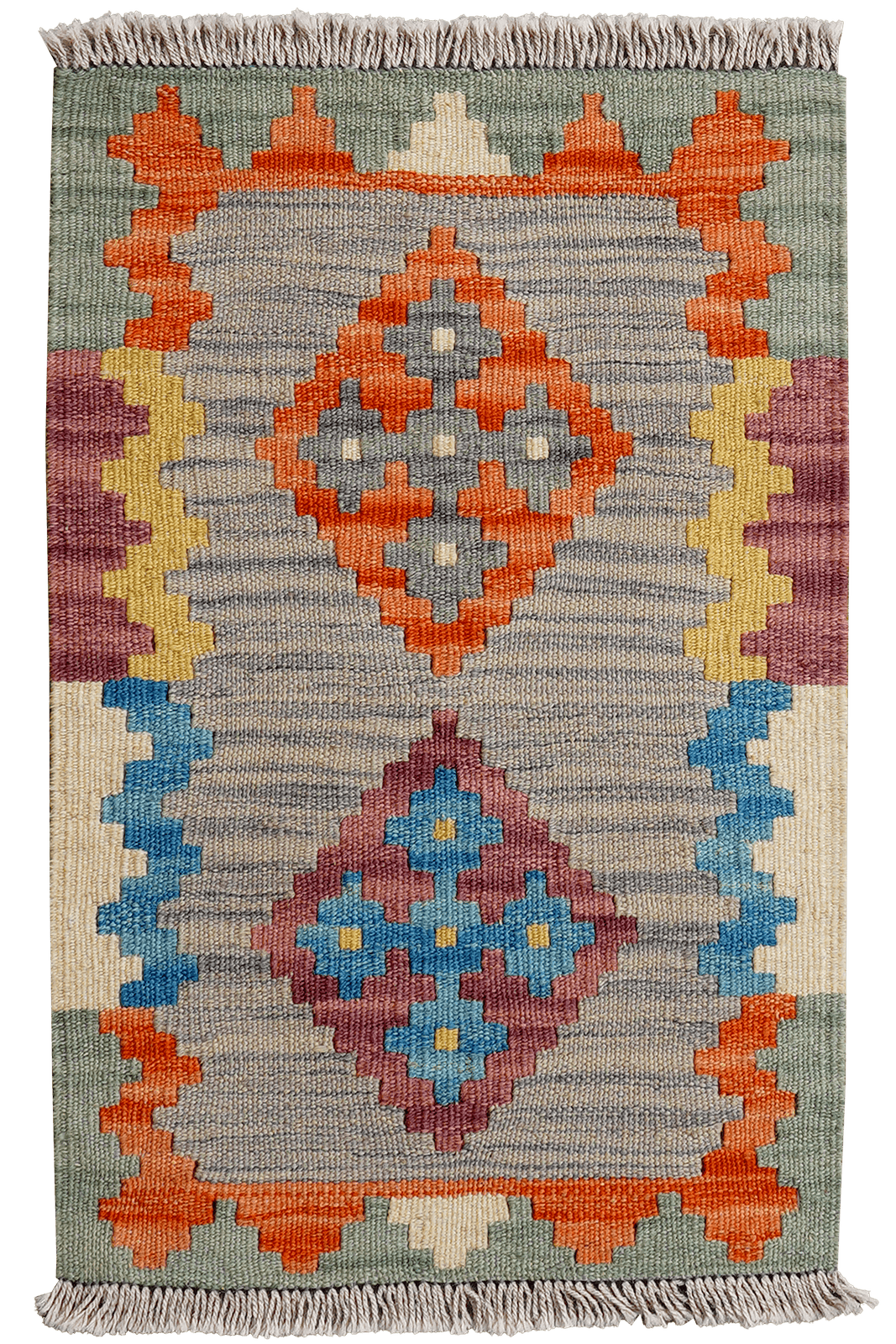 Kelim Gashgai — Handmade, 43x68 cm, Grey, 100% Virgin Wool | Main view