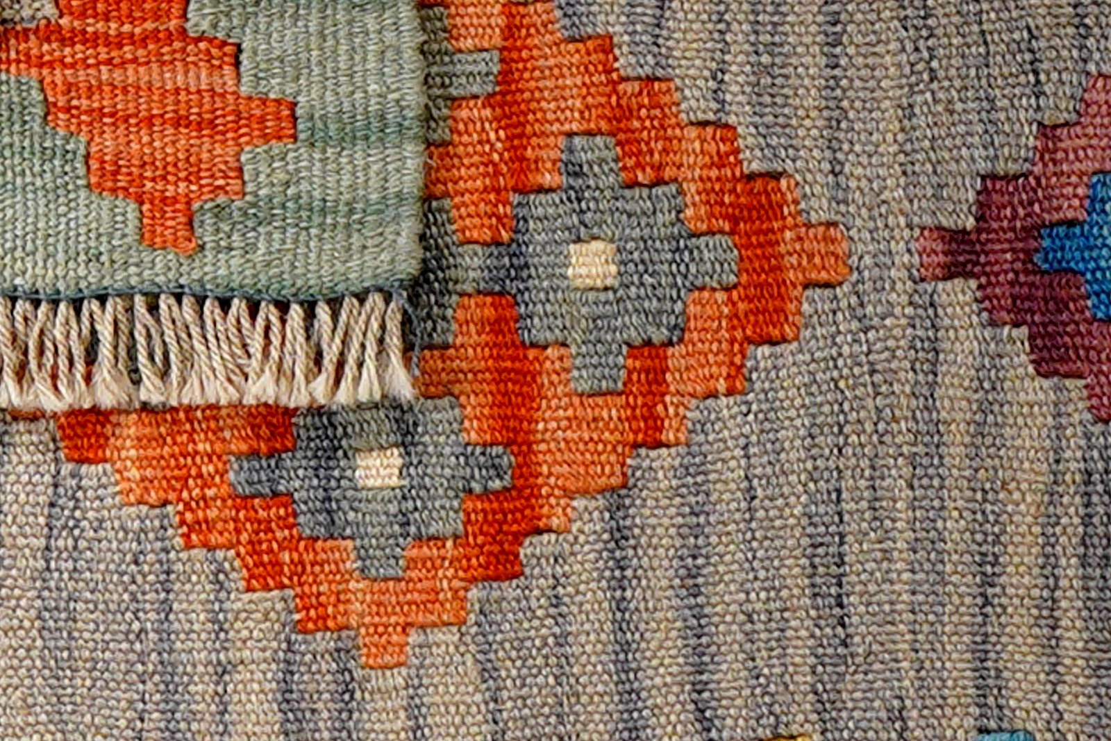 Kelim Gashgai — Handmade, 43x68 cm, Grey, 100% Virgin Wool | View 6