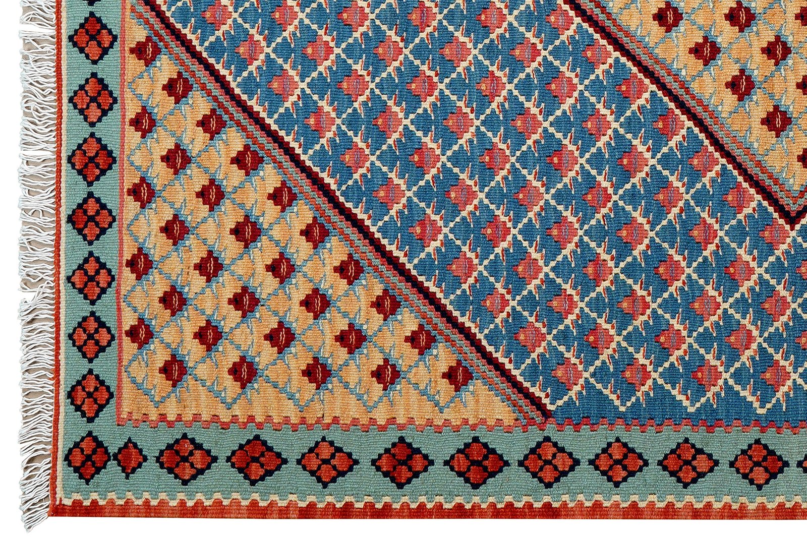 Kelim Senneh — Handmade, 108x151 cm, Blue, 100% Virgin Wool | View 3