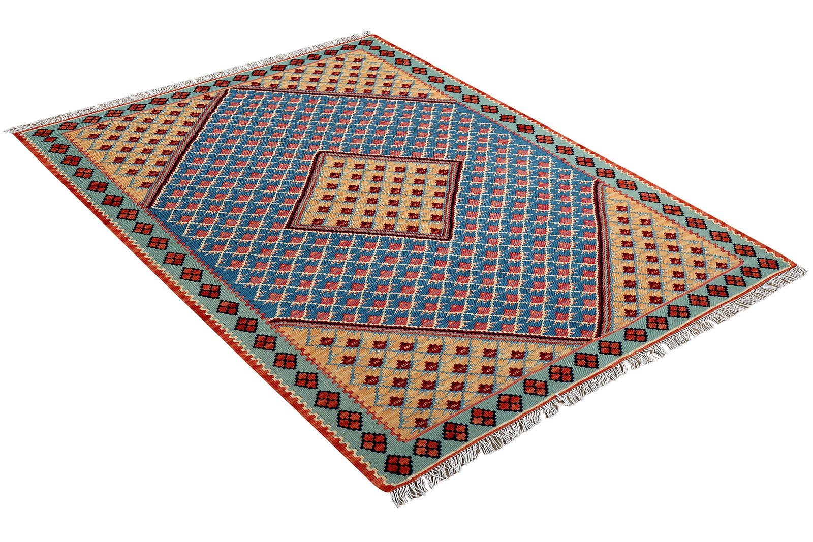 Kelim Senneh — Handmade, 108x151 cm, Blue, 100% Virgin Wool | View 4