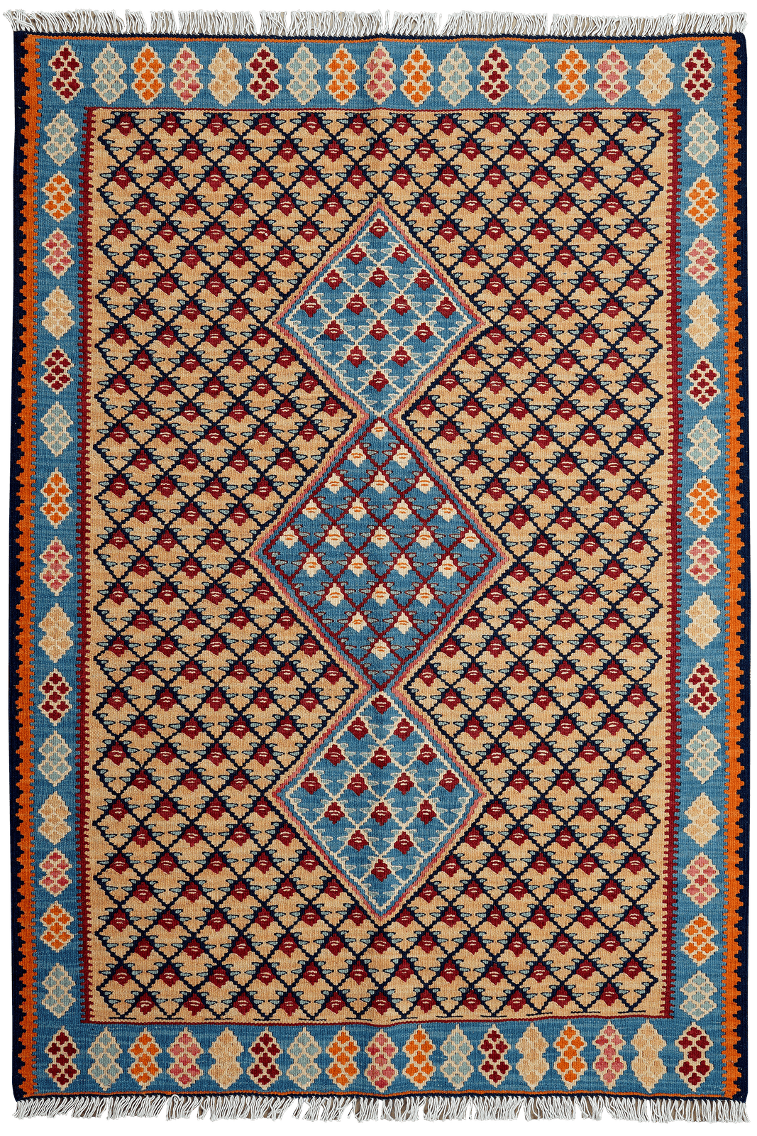 Kelim Senneh — Handmade, 104x151 cm, Beige, 100% Virgin Wool | Main view