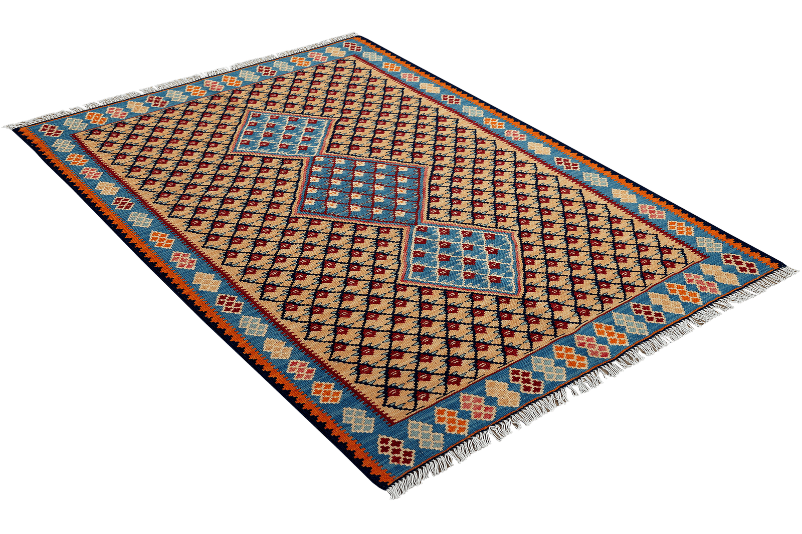 Kelim Senneh — Handmade, 104x151 cm, Beige, 100% Virgin Wool | View 4
