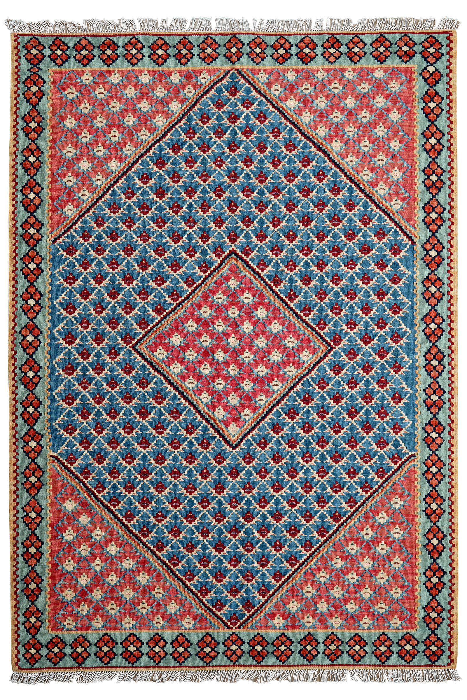 Kelim Senneh — Handmade, 107x156 cm, Blue, 100% Virgin Wool | Main view