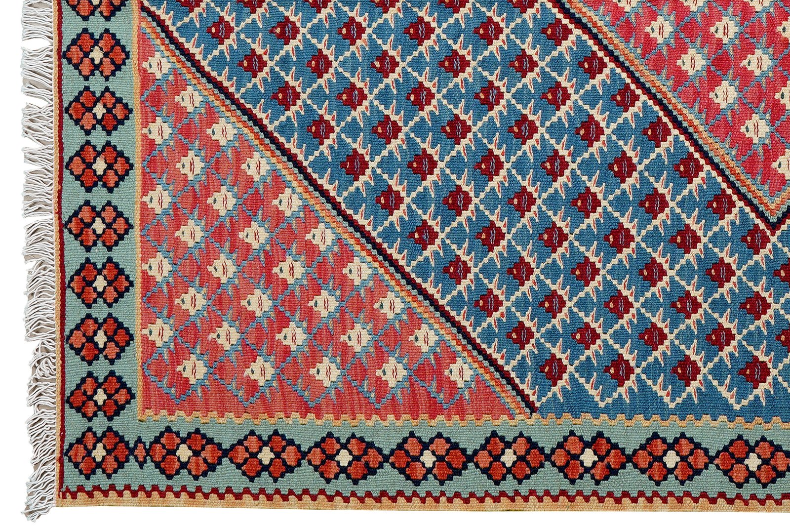 Kelim Senneh — Handmade, 107x156 cm, Blue, 100% Virgin Wool | View 3