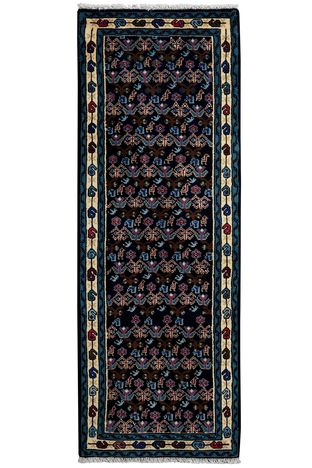 Hamadan — Hand-knotted, 68x190 cm, Blue, 100% Virgin Wool | Main view