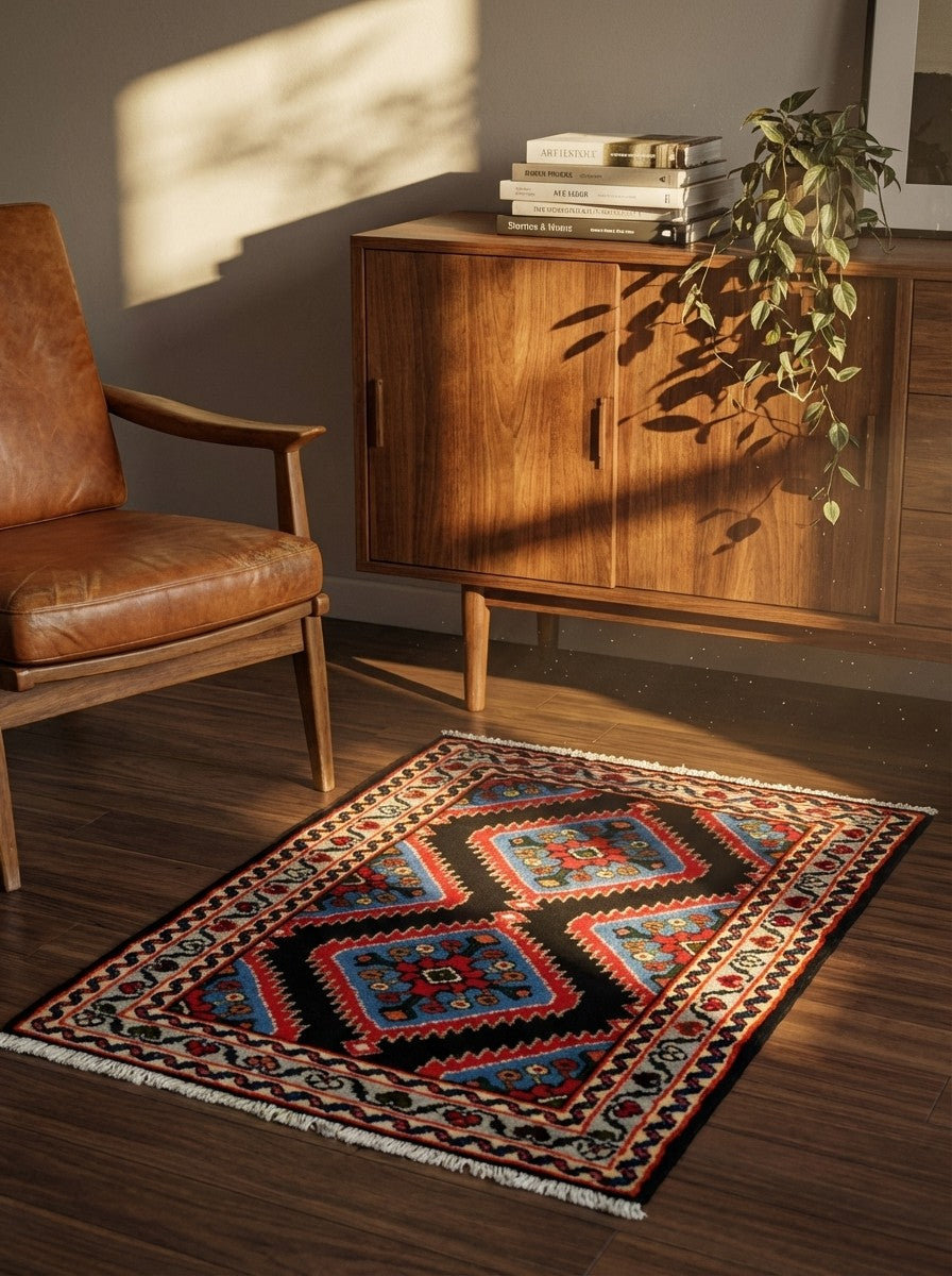 Hamadan — Hand-knotted, 60x99 cm, Blue, 100% Virgin Wool | Back view