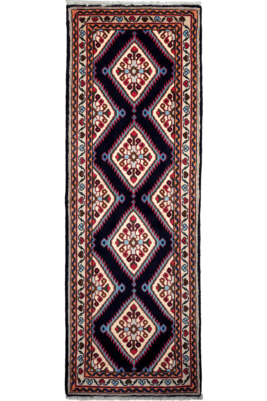 Hamadan — Hand-knotted, 70x204 cm, Blue, 100% Virgin Wool | Main view