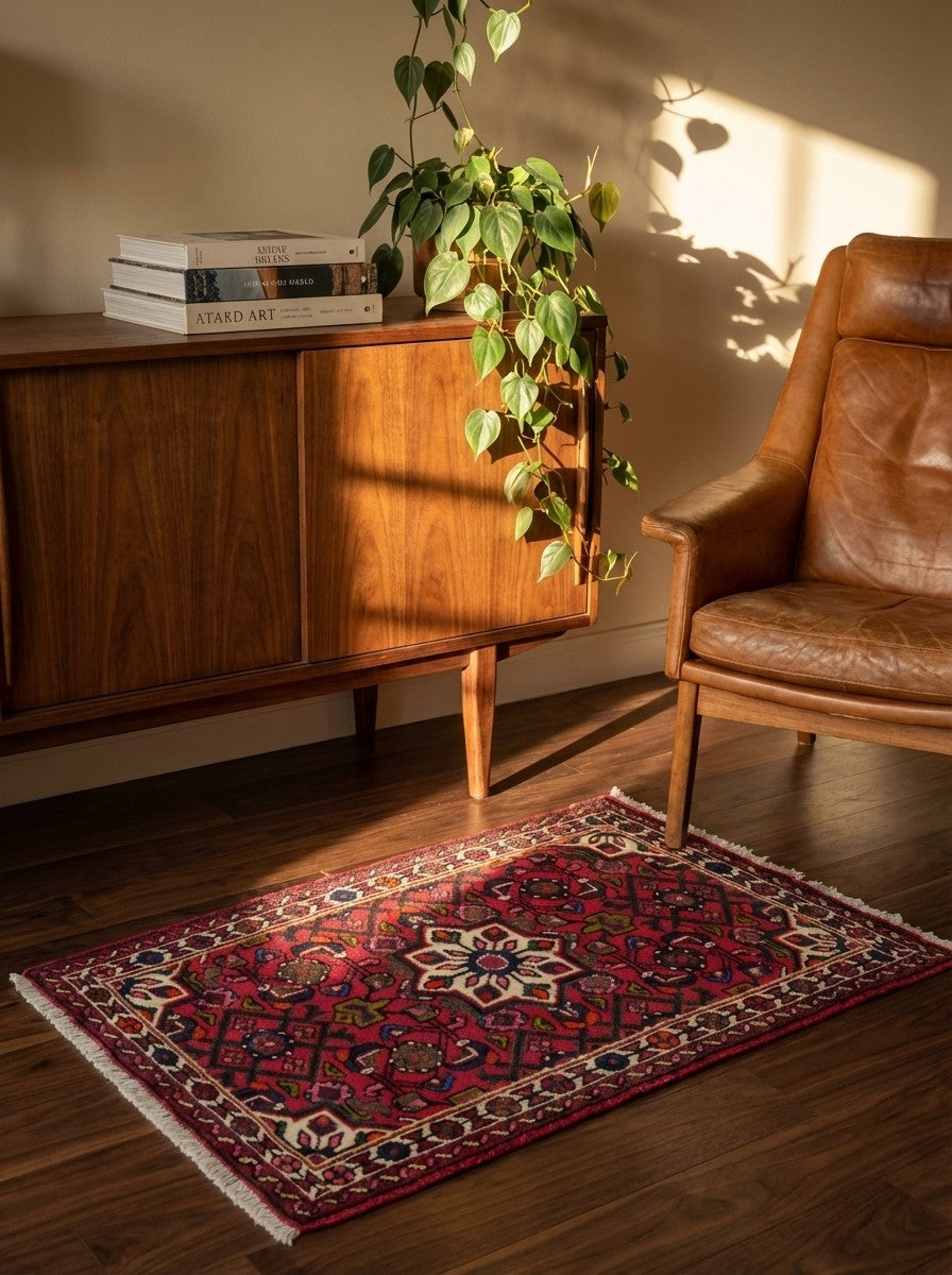 Hosseinabad — Hand-knotted, 63x90 cm, Red, 100% Virgin Wool | Back view