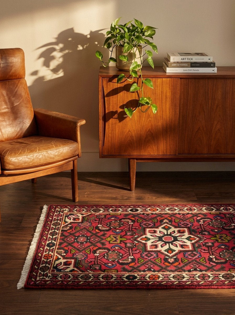 Hosseinabad — Handgefertigt, 90x64 cm, Beige, 100% Virgin Wool | Back view