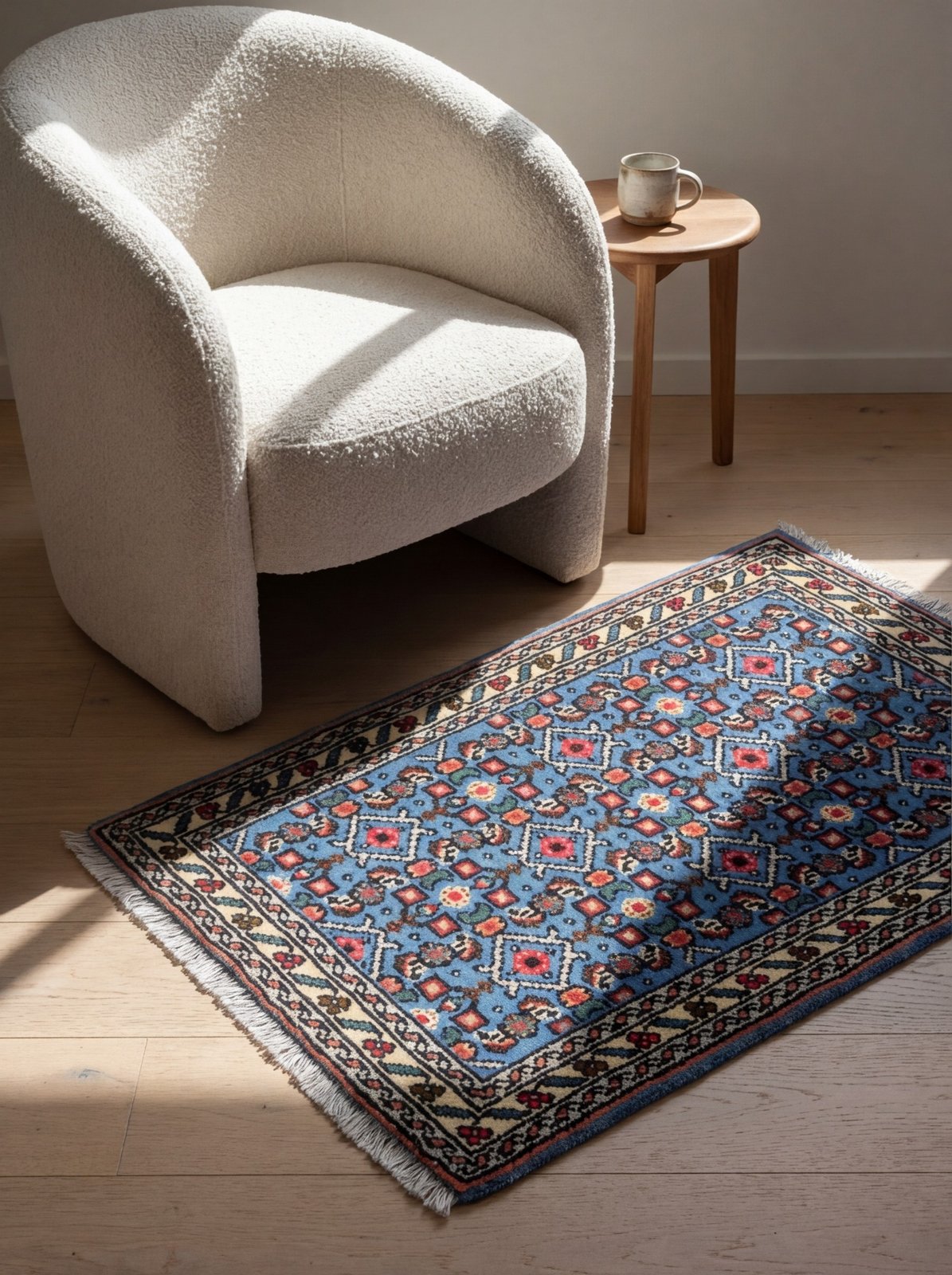 Hamadan — Hand-knotted, 61x88 cm, Blue, 100% Virgin Wool | Detail view