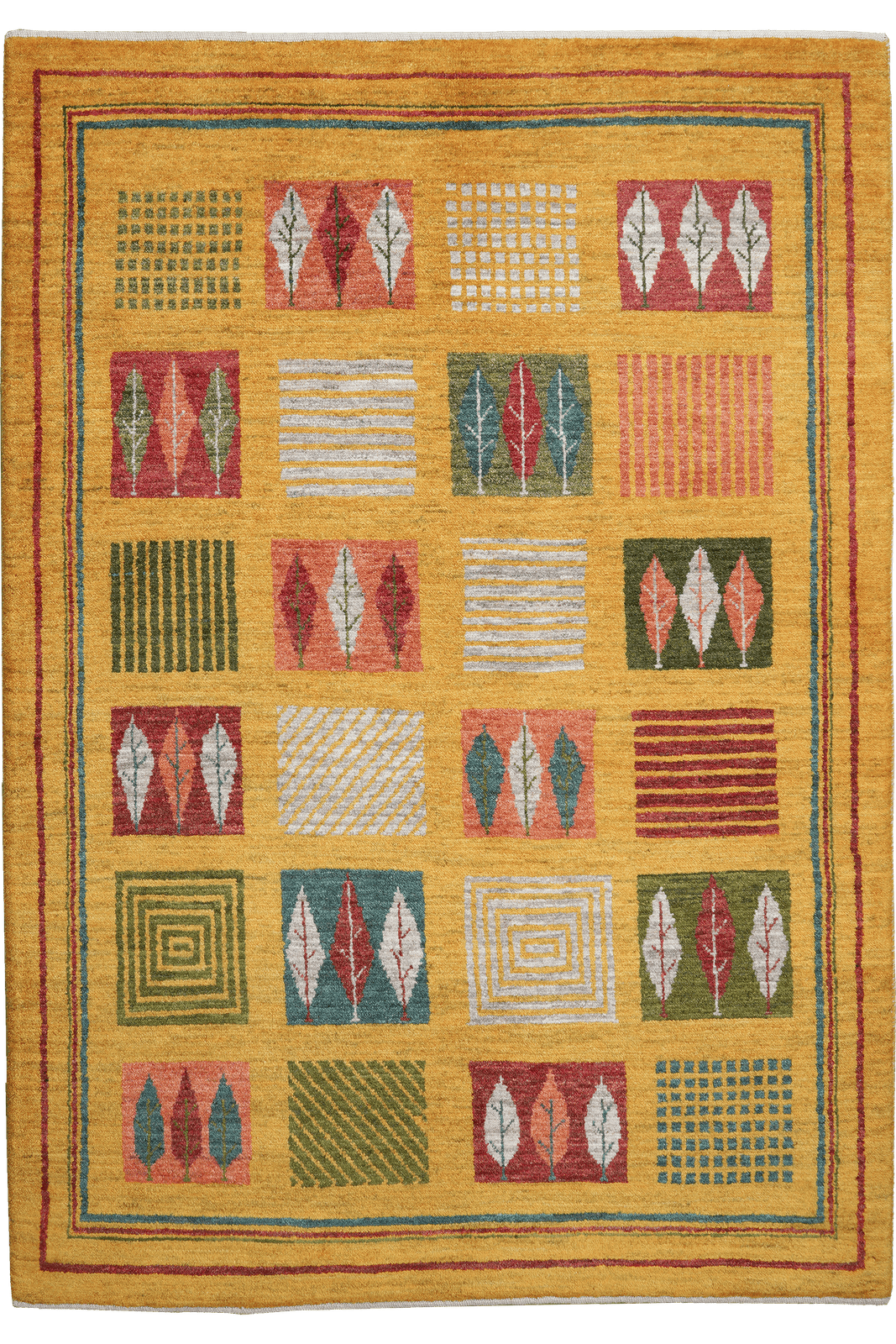 Rizbaf — Hand-knotted, 123x176 cm, Yellow, 100% Virgin Wool | Main view