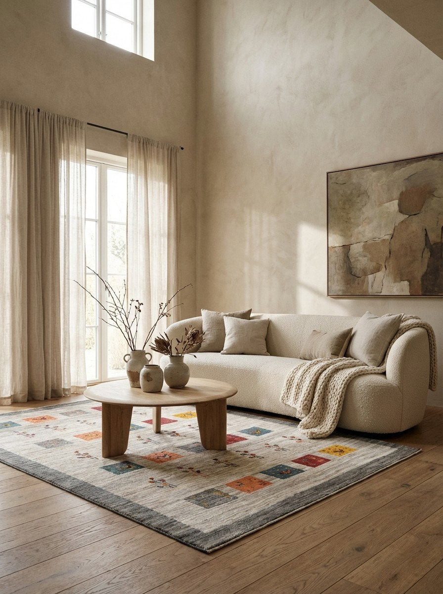 Rizbaf — Handgefertigt, 201x149 cm, Beige, 100% Virgin Wool | Detail view