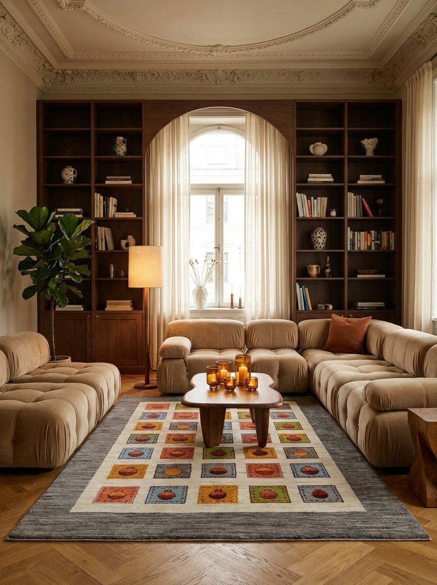 Rizbaf — Handgefertigt, 239x170 cm, Beige, 100% Virgin Wool | Back view