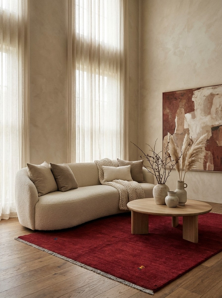 Gabbeh — Hand-knotted, 160x204 cm, Red, 100% Virgin Wool | Detail view