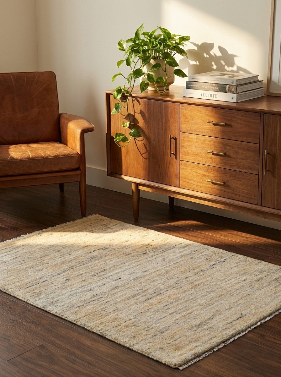Gabbeh — Hand-knotted, 80x124 cm, Beige, 100% Virgin Wool | Back view