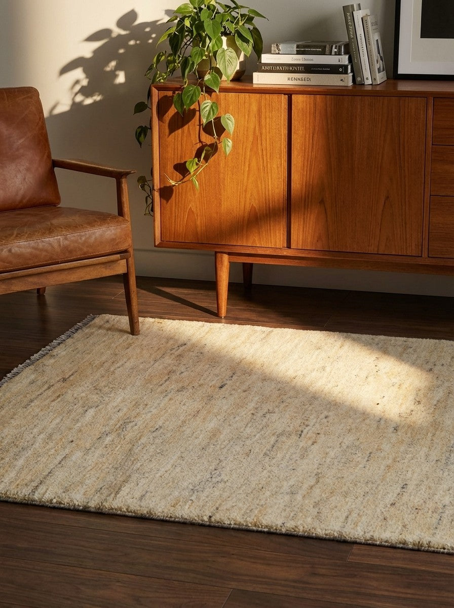 Gabbeh — Hand-knotted, 84x128 cm, Beige, 100% Virgin Wool | Back view