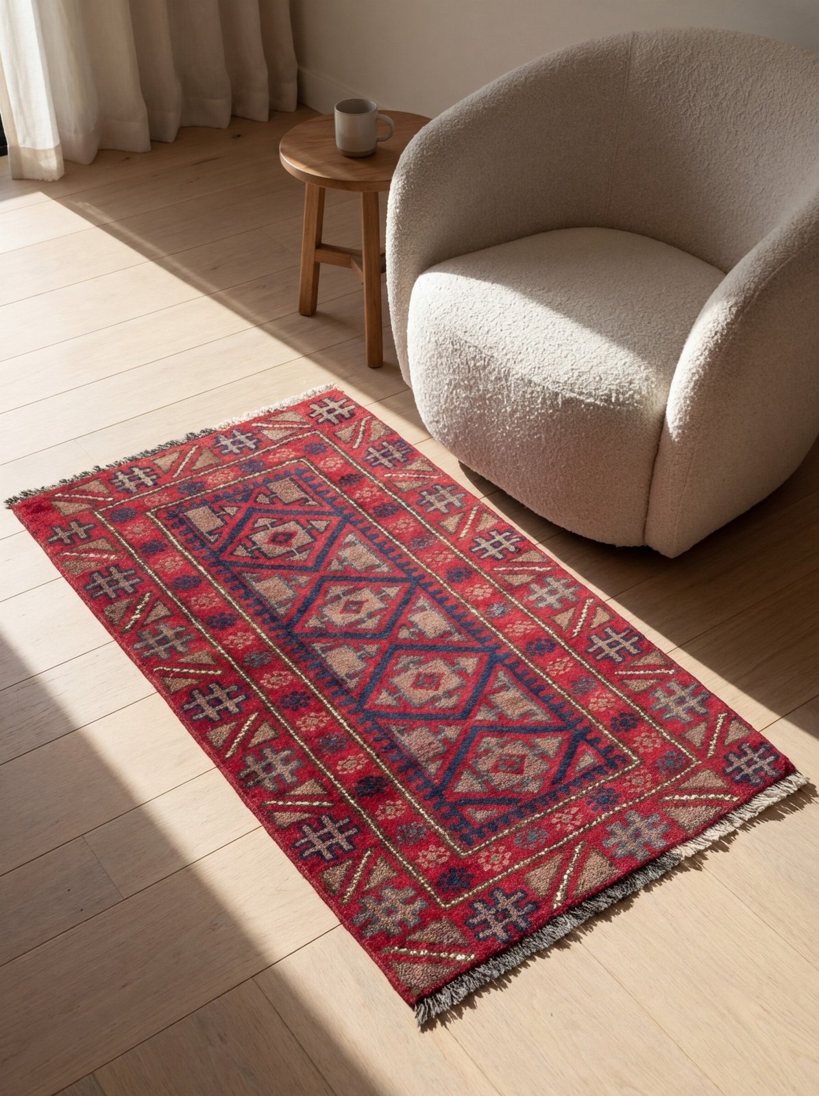 Belutch — Hand-knotted, 57x94 cm, Multicolor, 100% Virgin Wool | Detail view