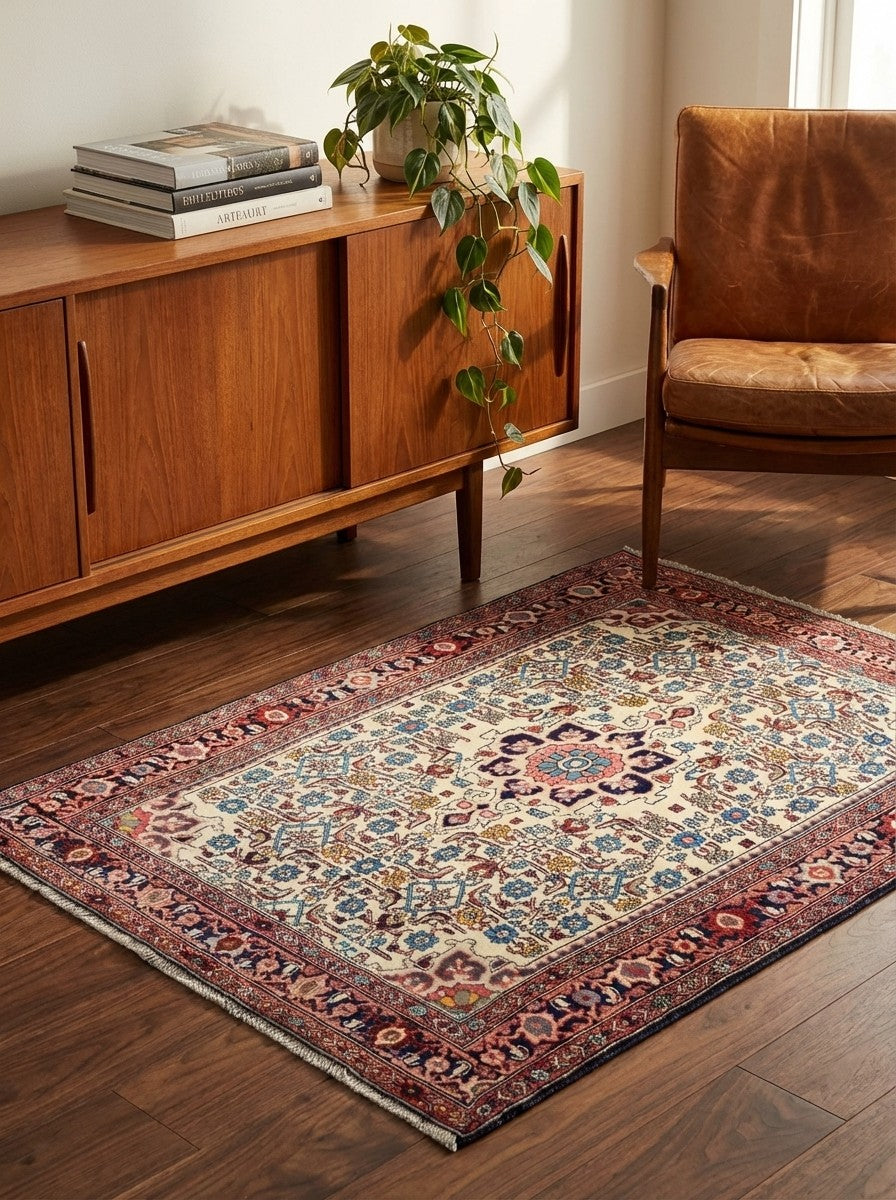Heritage — Hand-knotted, 110x162 cm, Beige, 100% Virgin Wool | Back view