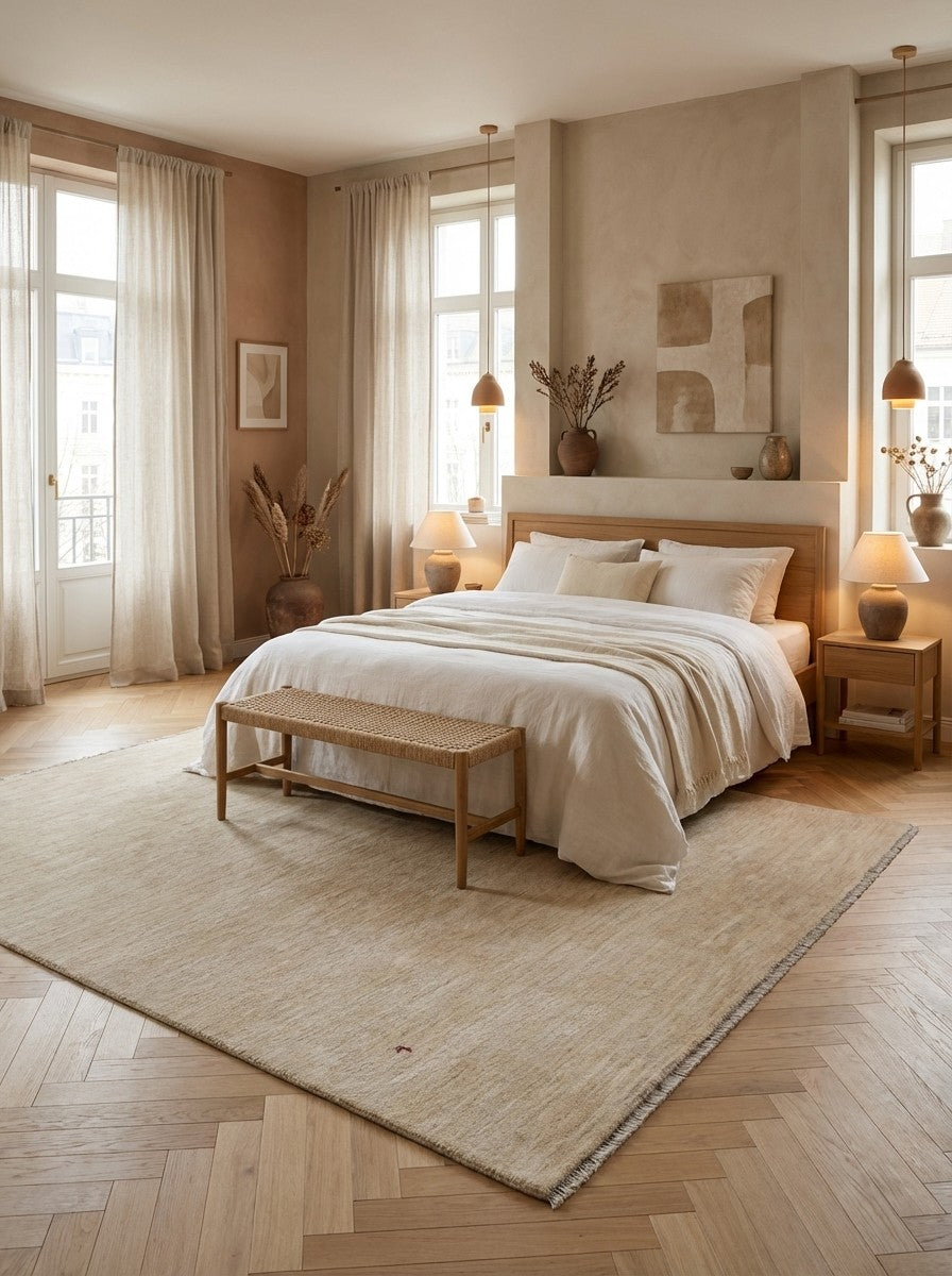 Gabbeh — Hand-knotted, 254x297 cm, Beige, 100% Virgin Wool | Detail view