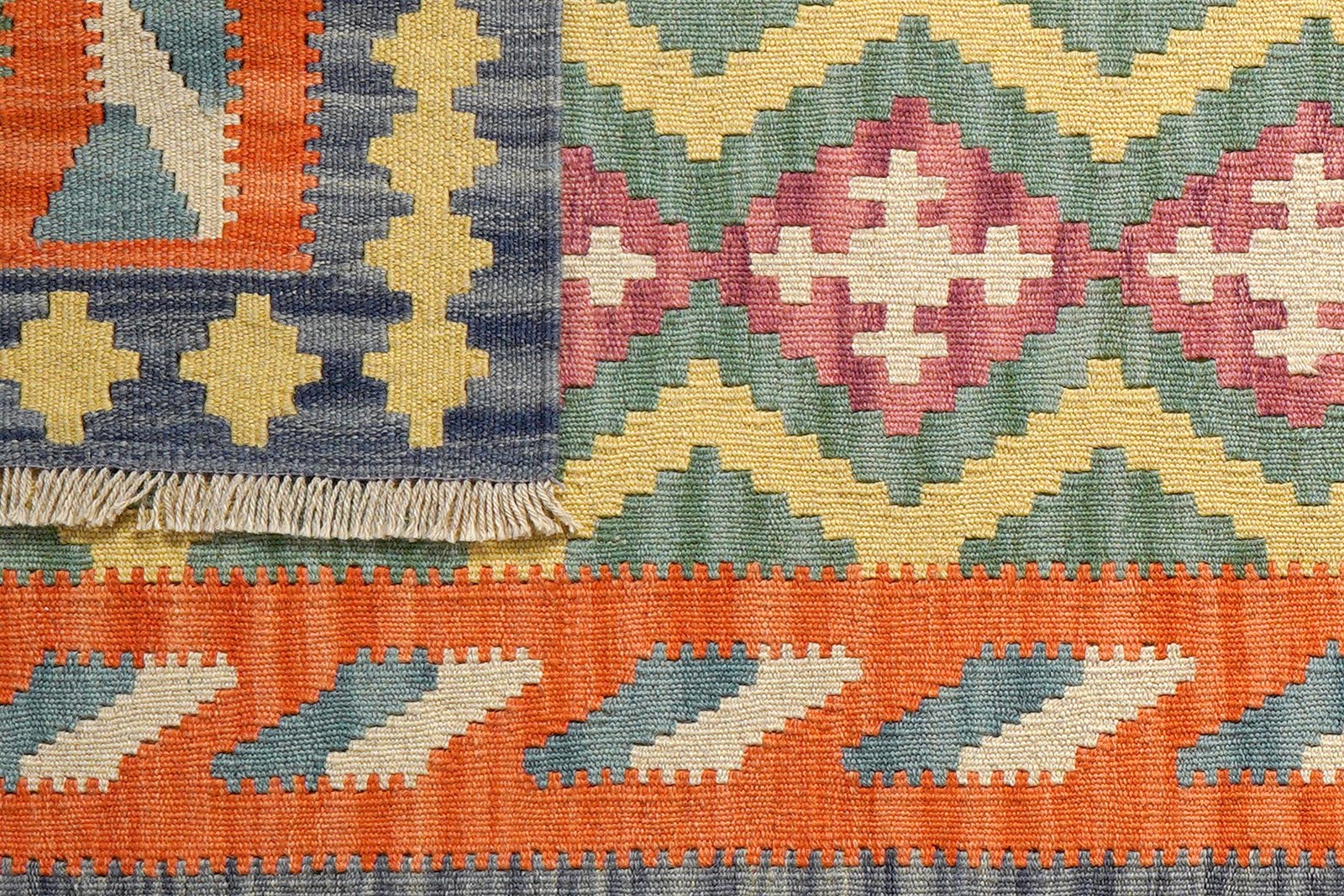 Kelim Gashgai — Handmade, 86x197 cm, Green, 100% Virgin Wool | View 6