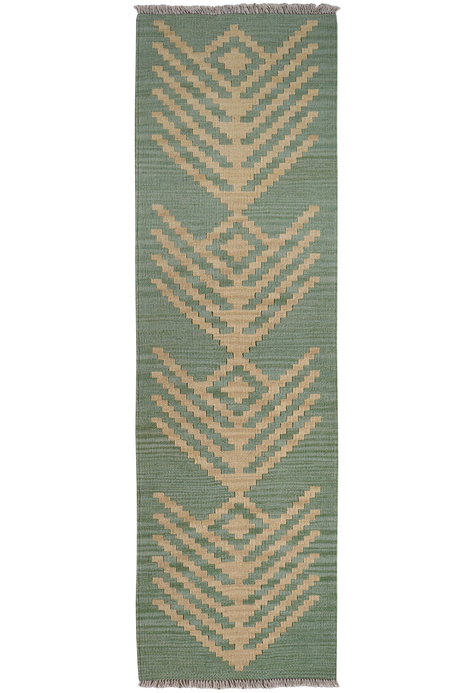 Kelim Gashgai — Handgefertigt, 190x57 cm, Grün, 100% Virgin Wool | Main view