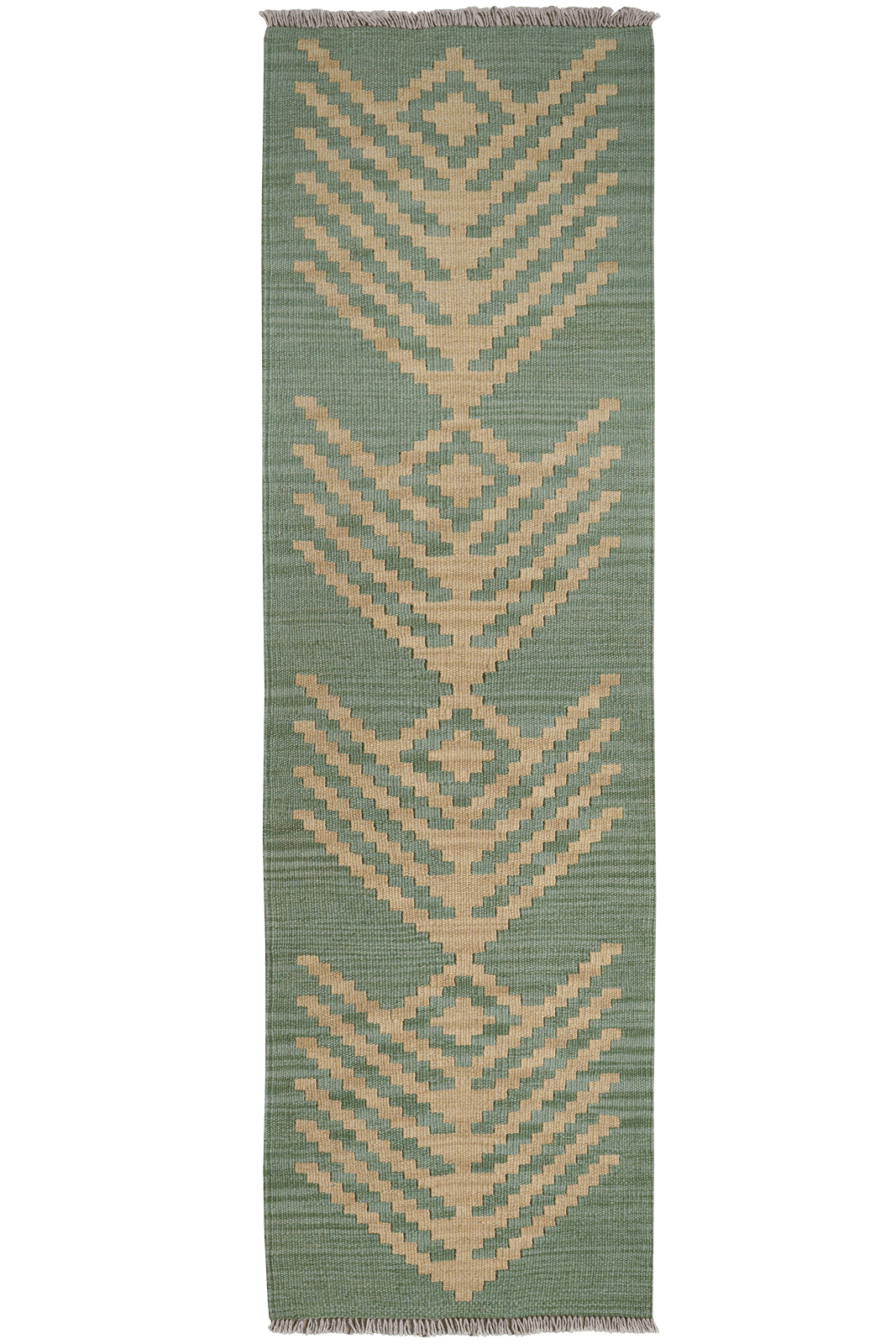 Kelim Gashgai — Handmade, 57x190 cm, Green, 100% Virgin Wool | Main view