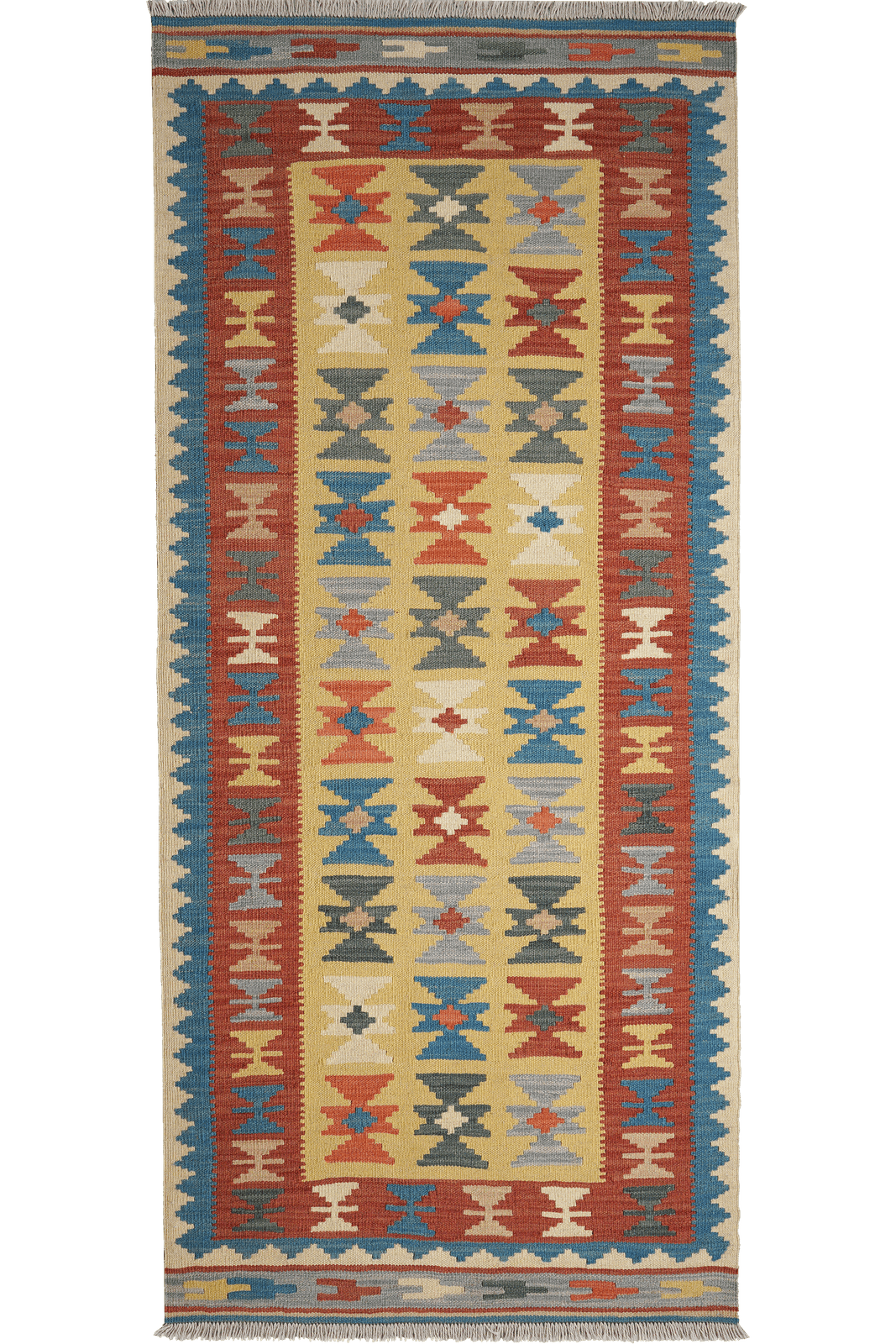 Kelim Gashgai — Handmade, 89x202 cm, Yellow, 100% Virgin Wool | Main view